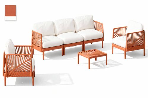 Conjunto de Jardín en Polipropileno Terracota con Cojines Blancos MB-224150