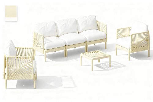 Conjunto de Jardín en Polipropileno Crema con Cojines Blancos MB-224151