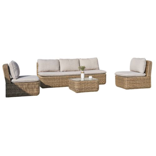 Conjunto de Jardín en Ratán Sintético con Mesa de Cristal MB-224518