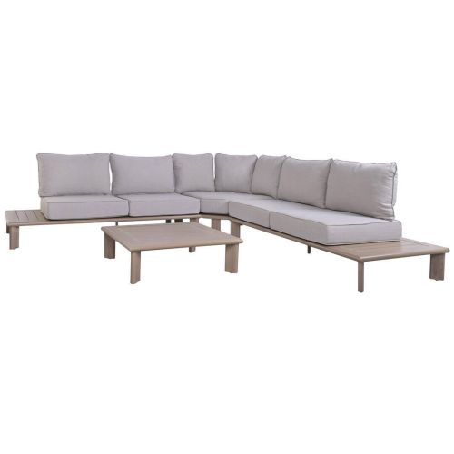 Conjunto de Jardín Rinconero en Aluminio Símil Madera y Cojines Grises MB-224519