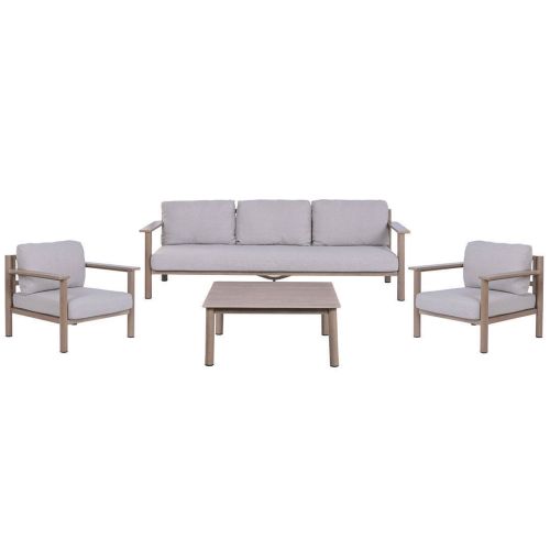 Conjunto de Jardín en Aluminio Símil Madera y Cojines Grises MB-224522