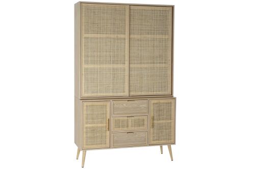 Vitrina Alta de Paulownia y MDF con Cajones y Puertas MB-171759