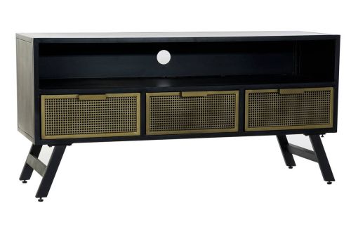 Mueble TV Metálico Acabado Negro con Rejilla y Almacenaje MB-182051