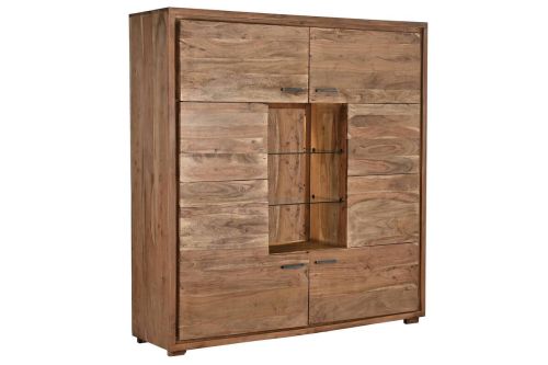 Armario Estructura de Madera Acacia Natural Marrón con Cristal MB-195042