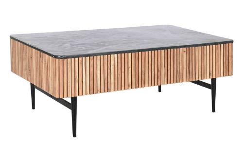 Mesa de Centro Estructura de Acacia con Encimera de Mármol Negro y Patas Metálicas MB-207418