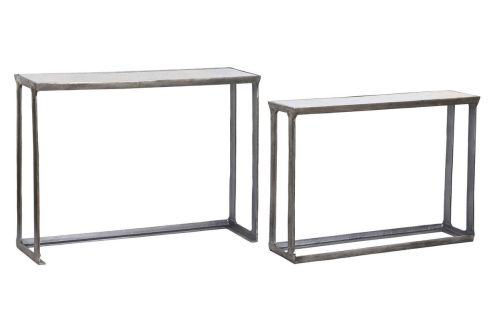 Set de 2 Consolas de Mármol con Estructura de Aluminio MB-208493