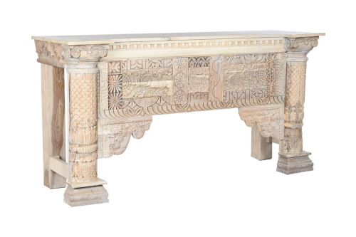 Recibidor Estructura en Madera de Mango Tallada Blanco Envejecido MB-208590
