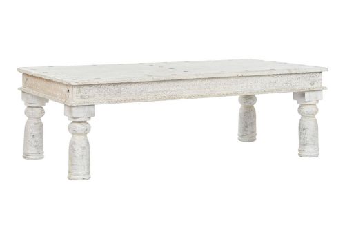 Mesa de Centro Estructura de Madera Tallada en Decapé Blanco 150 cm MB-208665
