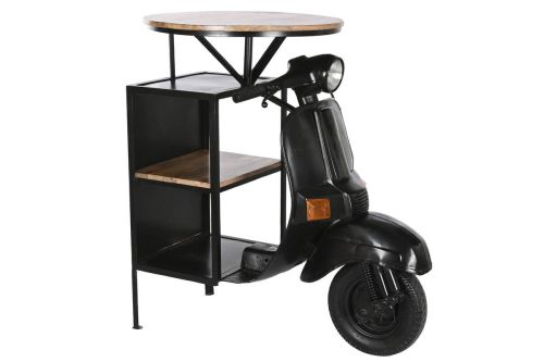Mesa Auxiliar Moto de Hierro y Madera Mango Vintage Color Negro MB-211334