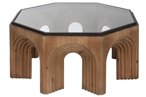 Mesa de Centro Estructura de Abeto con Cristal y Patas en Arco MB-212220
