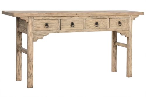 Consola de Recibidor Estructura en Olmo Macizo Lacado Natural con 4 Cajones MB-213714