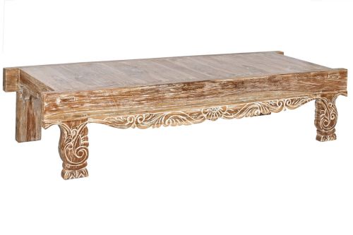 Mesa de Centro Estructura de Madera Teca Reciclada 200 cm Decapé Blanco MB-213878