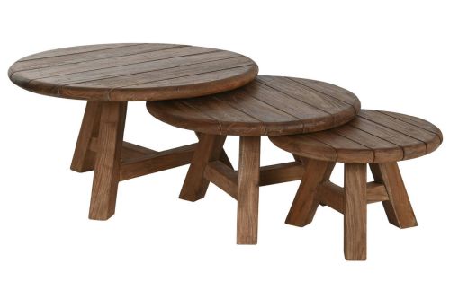 Mesa de Centro Redonda Set 3 en Teca Reciclada MB-217308