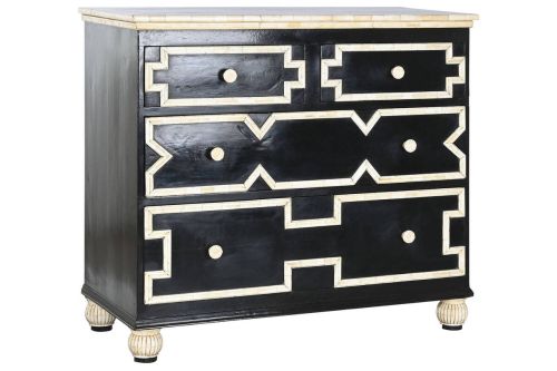 Cómoda de Dormitorio en Hueso Negro Taracea Hecha a Mano MB-217978