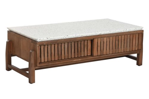 Mesa de Centro Estructura de Acacia con Tablero de Terrazo y Puertas Correderas MB-219028