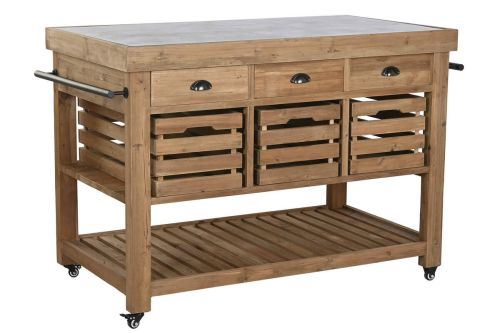 Isla de Cocina Estructura de Madera de Abeto con Encimera Piedra Sinterizada MB-219473