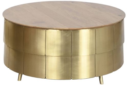 Mesa de Centro Estructura de Madera de Mango y Latón Dorado MB-220016