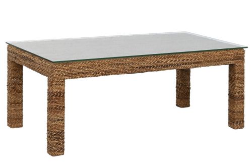 Mesa de Centro Estructura de Madera Teca y Fibra con Cristal Templado MB-220073
