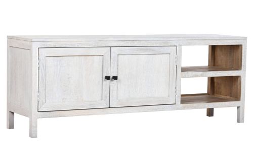 Mueble TV de 160 cm en Madera de Mango Acabado Blanco MB-220149