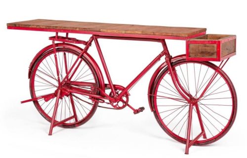 Recibidor Estructura de Hierro con Madera Mango Estilo Bicicleta Vintage Roja MB-222238