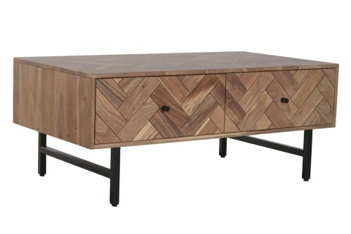 Mesa de Centro Estructura de Acacia con 2 Cajones y Patas Metálicas MB-222422