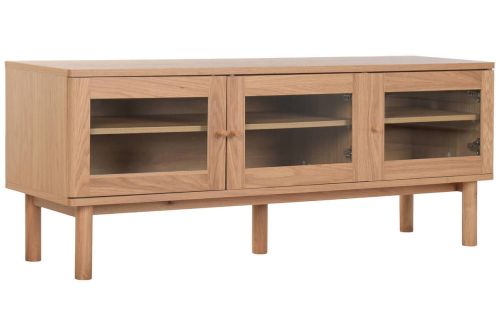 Mueble de TV 140 cm MDF Natural con Cajones y Cristal MB-223048