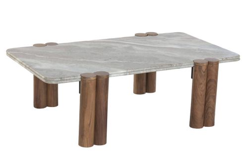 Mesa de Centro Superficie de Mármol con Estructura de Mango Marrón MB-223561