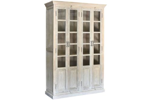 Vitrina de Salón Estructura en Madera Decapé Blanco con Puertas de Cristal MB-223574