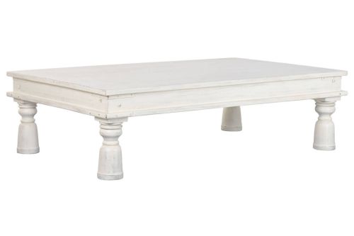Mesa de Centro Estructura de Madera en Acabado Decapé Blanco 170 cm MB-224034