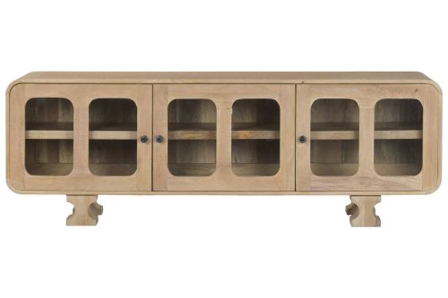 Mueble TV Mango con Tres Puertas de Cristal Diseño Natural MB-224133