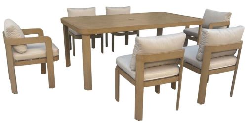 Comedor de Jardín de Aluminio color Marrón Simil Madera con 6 Sillas MB-224606