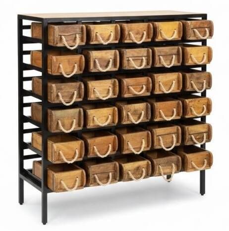 Cajonera Industrial 30 Cajones Estructura en Metal Negro y Madera 90 cm MB-227814