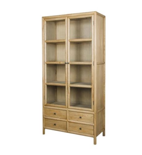 Vitrina Alta de Cristal y Madera de Olmo 100 cm MB-228430
