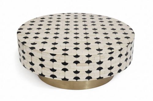 Mesa de Centro Taracea Bicolor Estriuctura de Hueso Redonda MB-228443