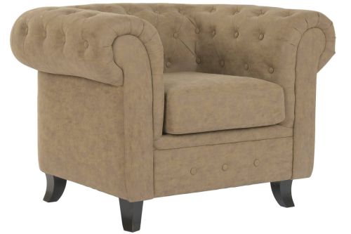 Sillón de Salón en Madera con Tapizado en Capitoné PU Marrón