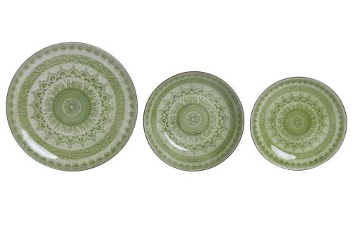 Set de 18 Vajillas de Porcelana Redonda Verde con Diseño de Mandala PC-228231