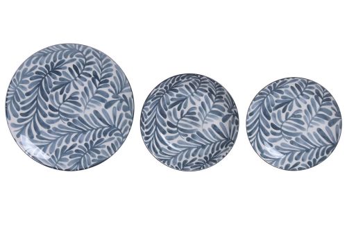 Set de 18 Vajillas de Porcelana Redonda Azul con Diseño de Hojas PC-228231