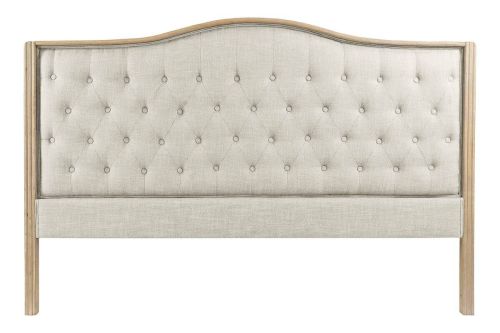 Cabecero Estructura Tapizado en Lino Capitoné Beige Rubberwood MB-179444