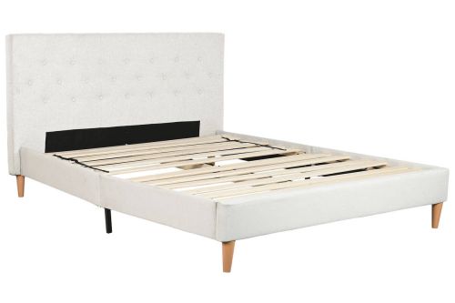 Cama Estructura Tapizada con Cabecero Acolchado en Poliéster Color Blanco MB-222042