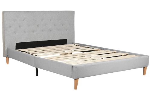 Cama Estructura Tapizada con Cabecero Acolchado en Poliéster Color Gris MB-222043