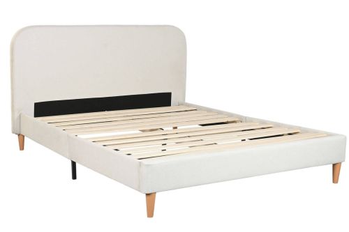 Cama Estructura Tapizada con Cabecero Acolchado en Poliéster Color Beige MB-222045