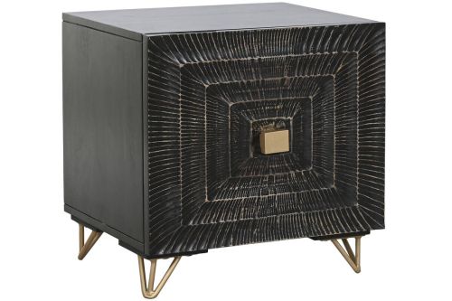 Mesita de Noche con Diseño Mandala en Madera y Metal Negra MB-219960
