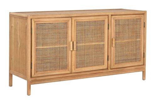 Aparador Estructura de Madera de Abeto y Ratán Natural 3 Puertas MB-220955