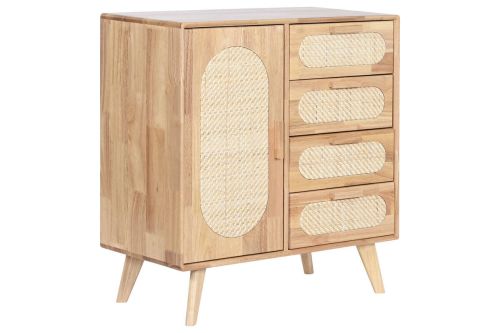 Buffet Estructura de Madera Rubberwood con Ratán Natural y 4 Cajones MB-212344