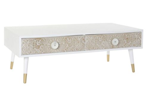 Mesa de Centro con Diseño Mandala de Madera de Abeto y 2 Cajones MB-181214