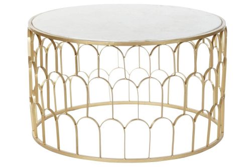 Mesa de Centro Estructura Redonda de Hierro y Mármol Dorado MB-182322