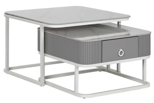 Mesa de Centro Nido Set de 2 en Piedra Sinterizada y Metal MB-217613