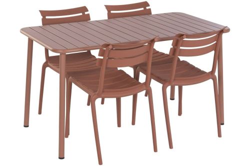 Conjunto de Comedor Exterior Acabado Terracota con 4 Sillas Apilables MB-224153