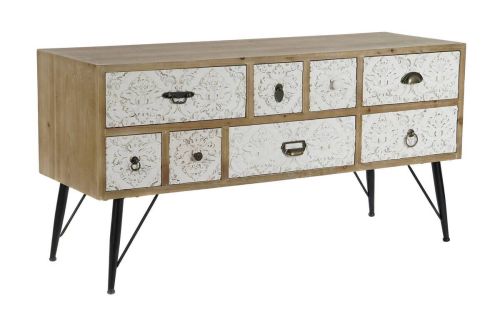 Mueble TV de Abeto Tallado con 8 Cajones y Metal MB-205965