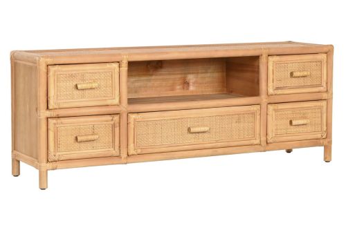 Mueble TV Estructura de Abeto y Ratán Natural con 5 Cajones MB-220956
